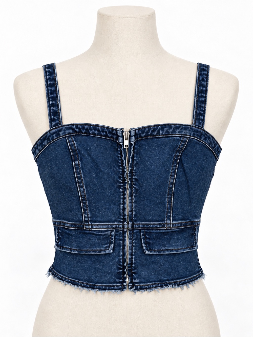 Oak + Fort Denim Corset Top Denim Cropped Bustier Size Small